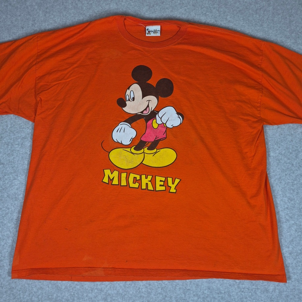 Vintage Walt Disney World T-Shirt Mens XXL Orange Mickey Mouse Graphic USA Made